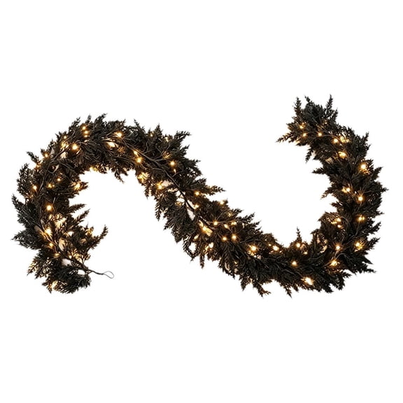 Halloween Black Pine Garland,106in Artificial Cypress Vine for Mantel, Table Runner, Staircase, Gothic Indoor Decor with Realistic Texture