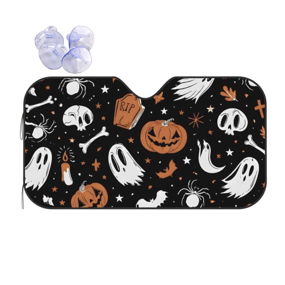 Halloween Black Pumpkin Skull Ghost Car Windshield Sun Shade Universal Fit Auto Sun Visor Protector