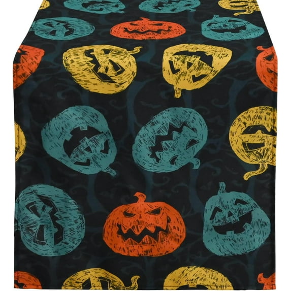 Halloween Black Pumpkin Table Runner Festive Fall Kitchen Dining Decor Premium Seasonal Tablecloth for Home & Party 13x72 Inch