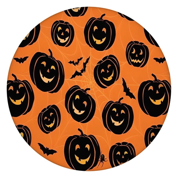 Classic Halloween Pumpkin Pattern Round Fitted Tablecloth with Elastic Edge,Dining Table Cover Waterproof,Outdoor Round Tablecloth for Camping,Dining,Indoor and Outdoor