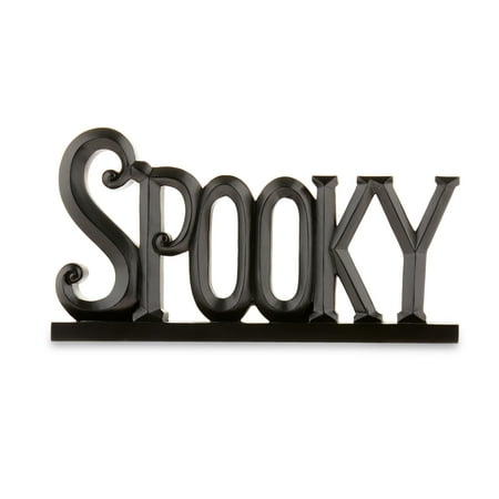 Halloween Black Resin Spooky Tabletop Message Decoration, 8.75 in x 1.38 in x 4.63 in, by Way To Celebrate