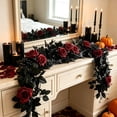 thumbnail image 1 of Halloween Black Rose Garland 78.7 In Gothic Artificial Vine with Red Roses and Berries Spooky Season Mantel Door Decor for Home Party, 1 of 8
