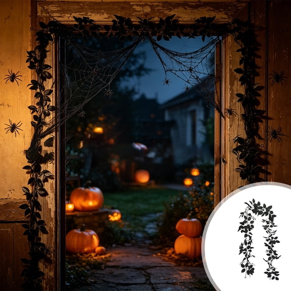 Halloween Black Rose Garland Artificial Flower Decor Plastic Vine Garland for Seasonal Holiday Decorations Mantel Doorway Staircase Party Backdrop Spooky Decor