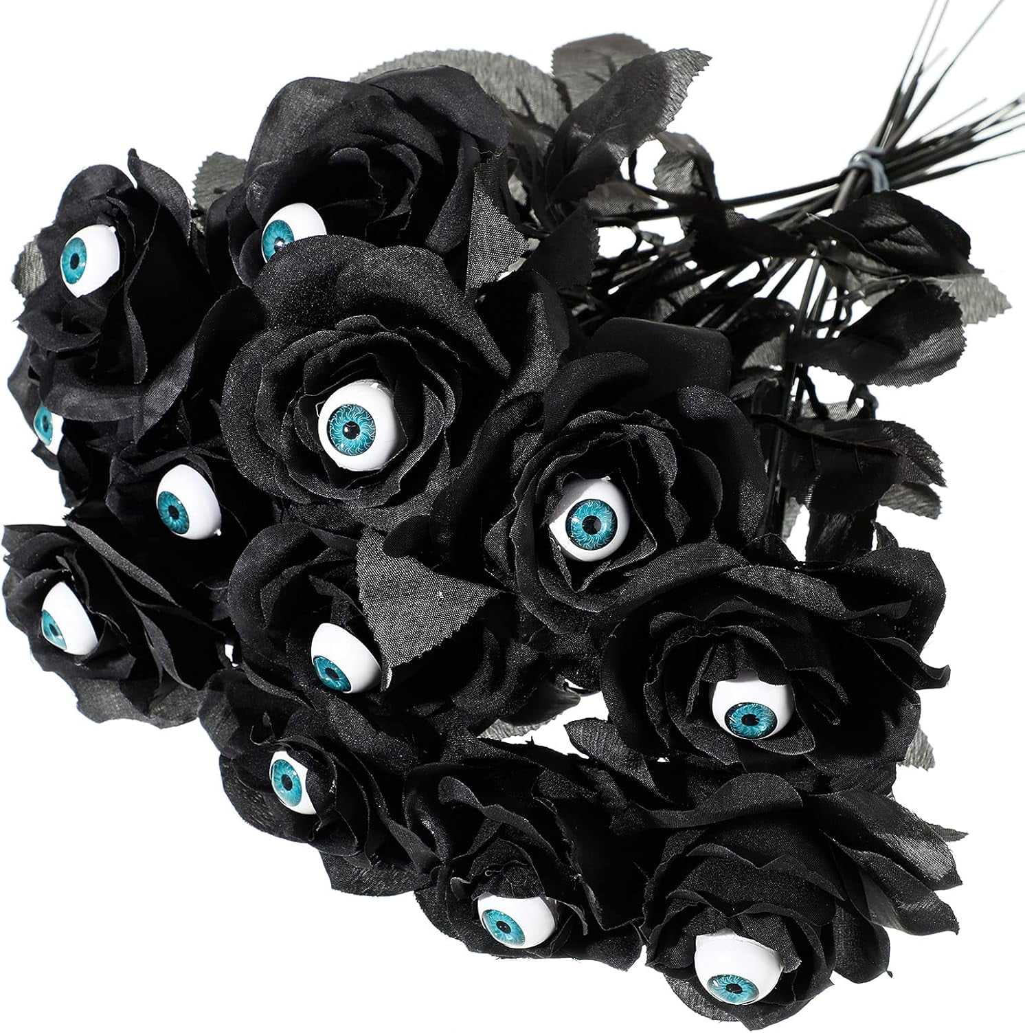 Haloween Roses Halloween Black Roses with Eyeballs Black Flowers with Stem Artificial ...