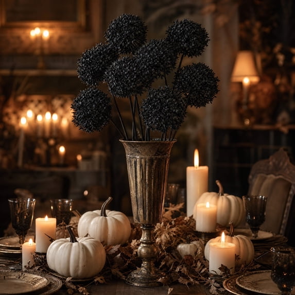 Halloween Black Series Artificial Flowers – Dark Gothic Fake Rose, Eucalyptus & Hydrangea Stems for Festive Table Centerpieces, Unique Party Decorations, and Spooky Home Decor