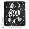 thumbnail image 1 of Halloween Black Shower Curtain Set ，Waterproof Fabric Shower Curtains White Ghosts Stars Full Moon Night Boo Shower Curtains for Bathroom,Bathroom Decor 54x"78", 1 of 6