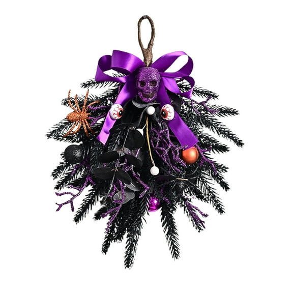 Halloween Black Skull Branch Wreath, Haunted House Decorations, Indoor Outdoor Garland and Ornamen for Front Door Decor Outdoor Entrance Wall Porch Yard
