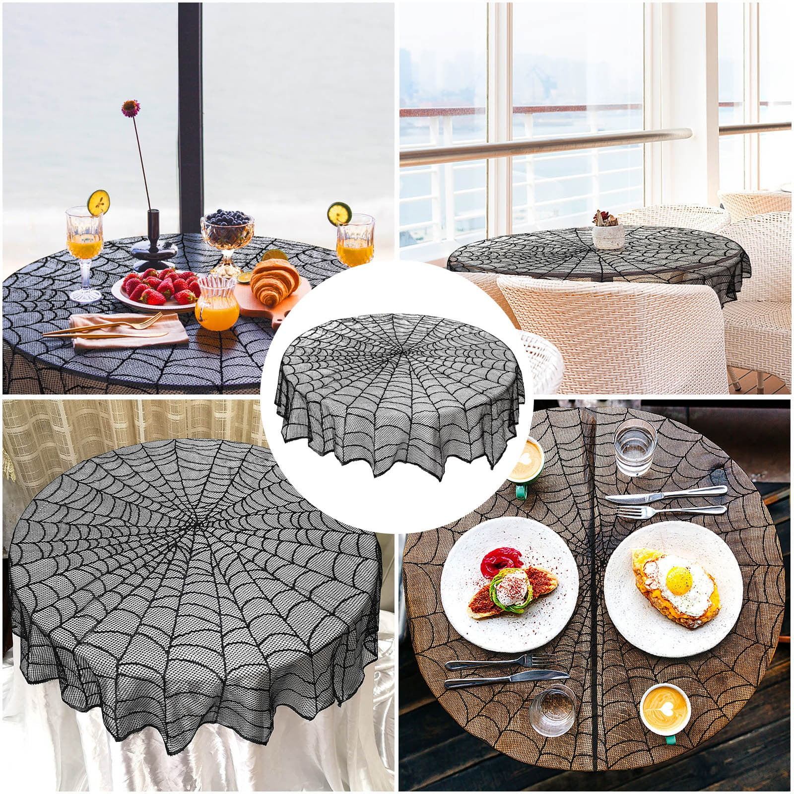 Halloween Black Spider Web Round Tablecloth Party Decoration, 2025