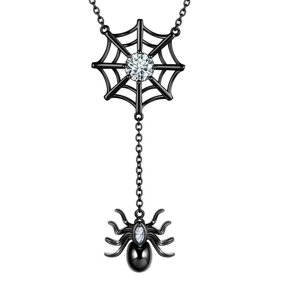 Halloween Black Spider Web Tarantula Necklace Pendant Gothic Men Women Statement Jewelry for Halloween Party Cosplay Costume Juwaliy