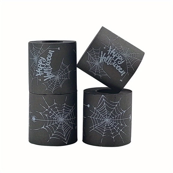 Halloween Black Spider Web Toilet Paper, 4-Ply Thickened Funny Prank Gift Tissue, Novelty Bathroom Decoration for Festival Party Home Spooky Display