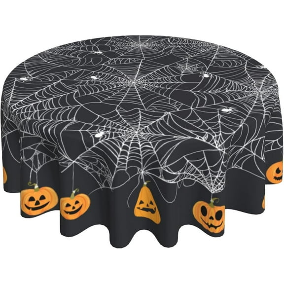 Halloween Black Tablecloth Round 60 Inch Spider Web Ghost Pumpkin Decorative Table Cloth Washable Wrinkle Stain-Resistant Fall Autumn Table Cover for Party Picnic Dinner