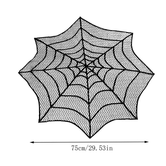 Halloween Black Tablecloths Lace Overlay 39IN Round Tabletop Collection Gothic Haunted House Decor Small Table Topper Spider Web Black#