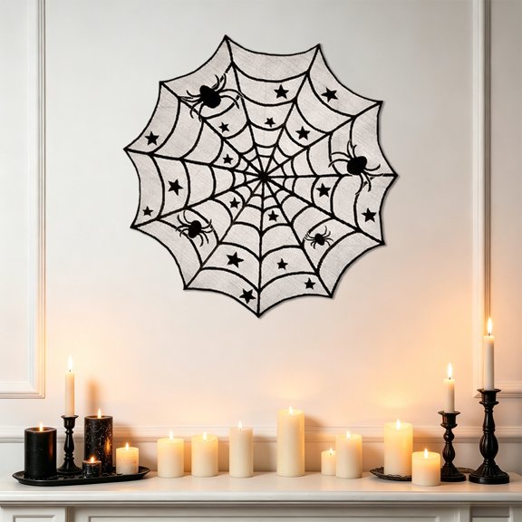 Halloween Black Tablecloths Lace Overlay 40" Round Tabletop Collection Gothic Spook House Decor Small Table Topper Spider Web
