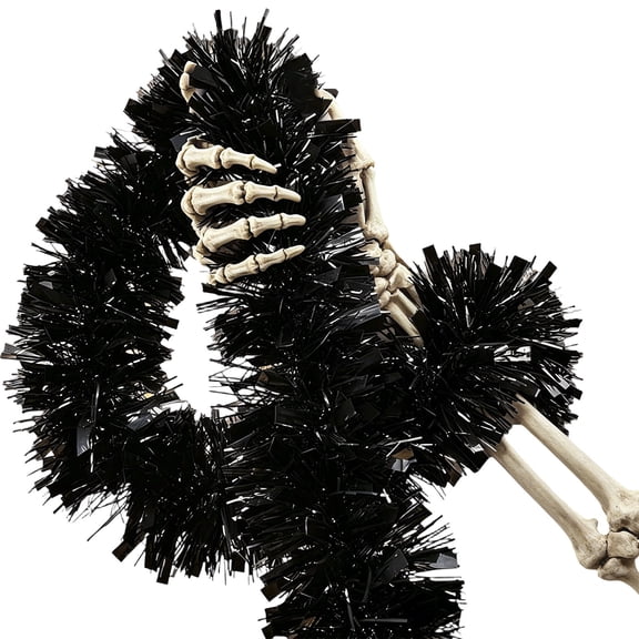 Halloween Black Tinsel Ribbon 32.8Ft, Decorative Garland for Spooky Party Decor