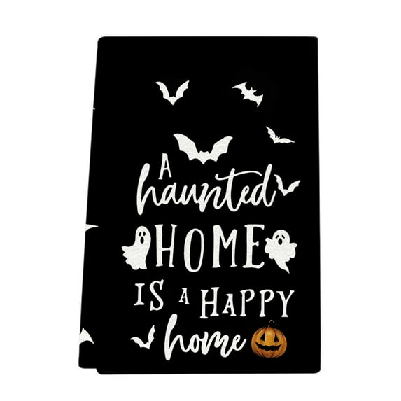 Halloween Black White Cotton Towels for Bathroom Hand Drying Kitchen Cleaning, Cute Ghost Bats Pattern Towel Gifts