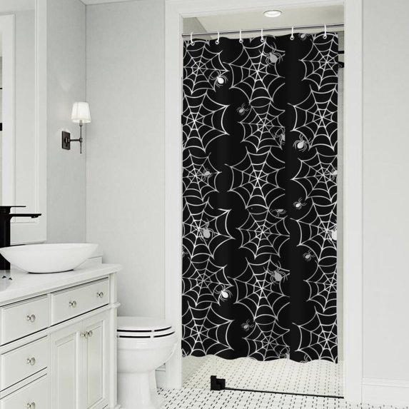 Halloween Black and White Spider Webs and Spiders Shower Curtain 36"x72" ,Bathroom Decorative Shower Curtains Set with 12 Hooks,Modern Waterproof Washable Shower Curtain