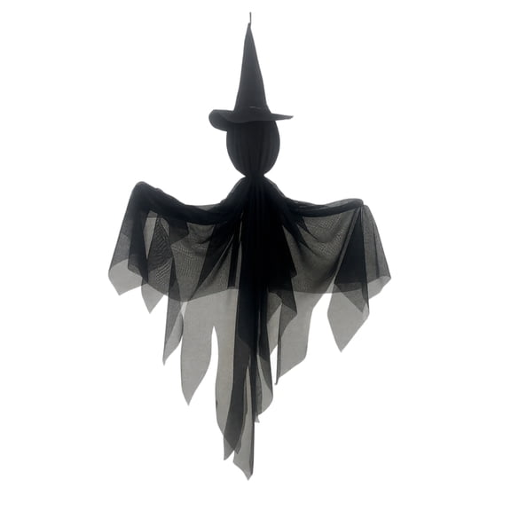 Halloween Black Witch Ghost Hanging Decorations, 24 inch Spooky Floating Witch Phantom with Pointed Hat & Gauze Robe for Front Porch Yard Tree Haunted House Indoor Outdoor Party Decor