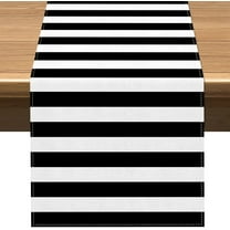 Halloween Black and White Striped Table Runner Summerween Party Decoration Baby Shower Birthday Dining Room Home Kitchen Island Decor