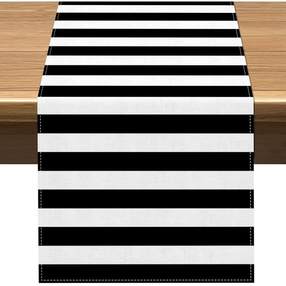 Halloween Black and White Striped Table Runner Summerween Party Decoration Baby Shower Birthday Dining Room Home Kitchen Island Decor