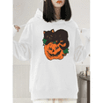 thumbnail image 1 of Halloween Black cute Cat Pumpkin T-shirt, hooded long-sleeved top, comfortable and fashionable White S-2XL, 1 of 6