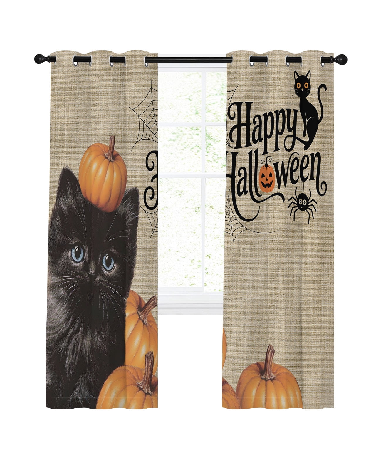 Halloween Blackout Curtains 39 Inches Length, Black Orange Cat Pumpkins ...