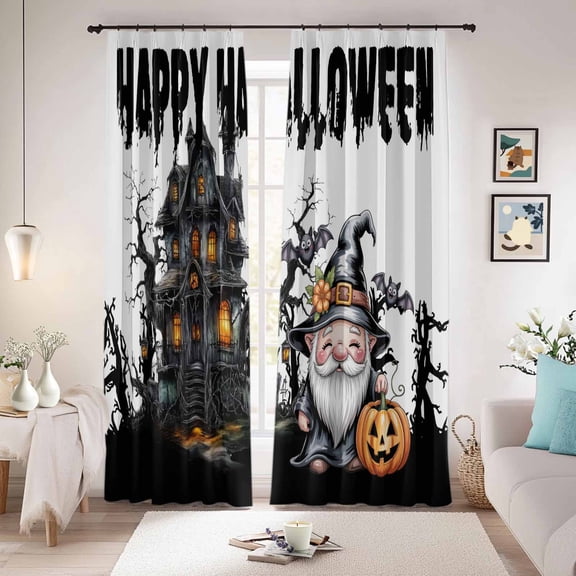 Halloween Blackout Curtains for Bedroom/Living Room, Pinch Pleated Black Out Curtains, Skull Pumpkin Gnomes Bare Tree Hunting House Room Darkening Window Drapes with Hooks 2 Panels, 59"x70"