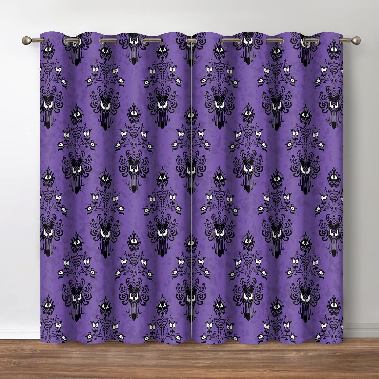 Halloween Blackout Curtains Horror Spooky Drapes Haunted House Mansion Decor Home Bedroom Living Room Darkening Purple Grommet Window Drapes 2 Panel Set, 52"x84"