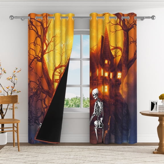 Halloween Blackout Curtains ,Thermal Insulated Soundproof Grommet Top Window Drapes,2 Panels , 42"Wx63"L