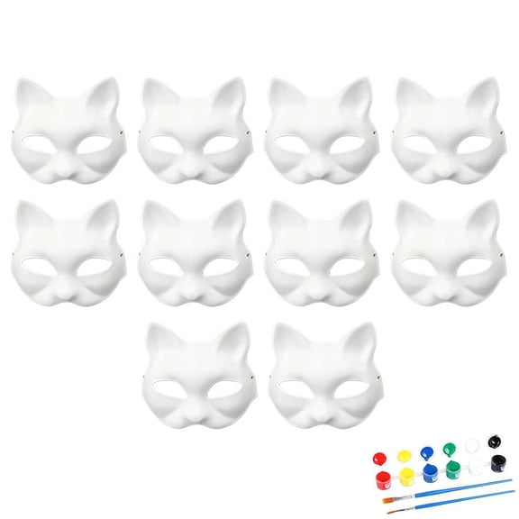 Halloween Blank Cat Masks, 5PCS DIY Paintable Paper Pulp Masks for Masquerade Costume Party Crafts