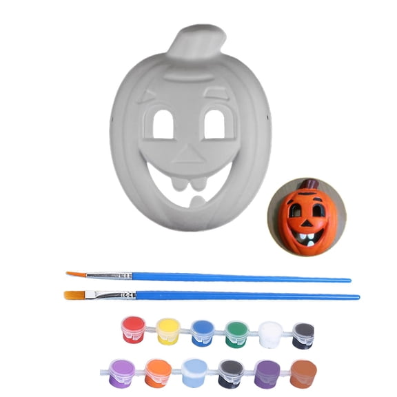 Halloween Blank Pumpkin Paintable Mask for Boys and Girls, Painting for Student, Acrylic Paint Kit, Kids Activity Kit, Acrylic Paint Brushes, Complete All-In-One Set with 12 X 3Ml