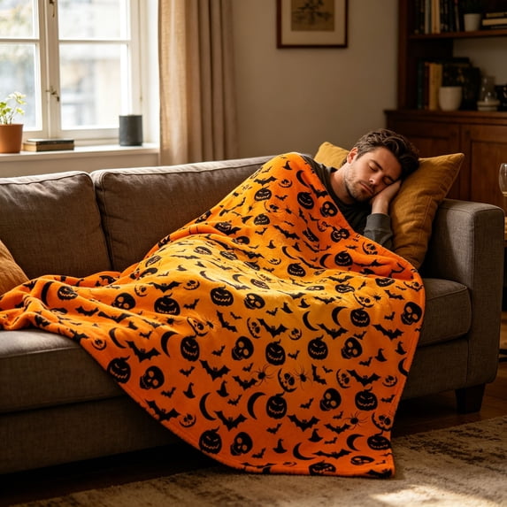 Halloween Blanket 39.4x27.6in Flannel Blanket Halloween Themed for Couch Sofa Nap by OVFUIZ