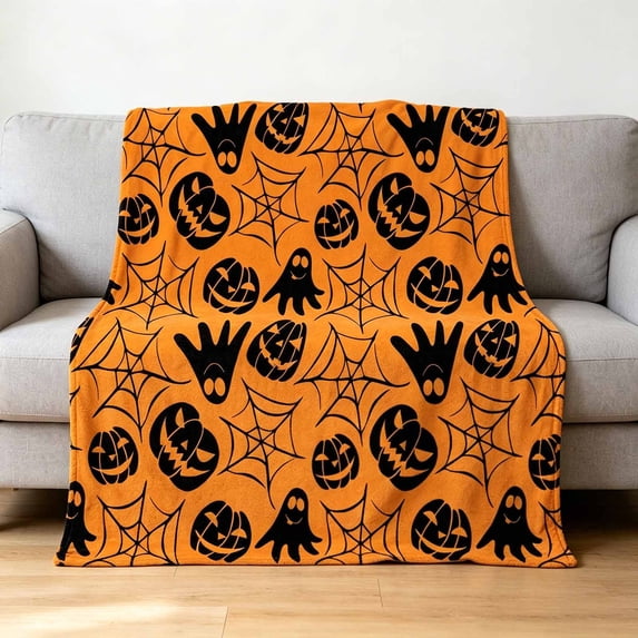 Halloween Blanket 39.4x27.6in Lightweight Blanket Ghost Pumpkin for Office Couch Decor by OVFUIZ