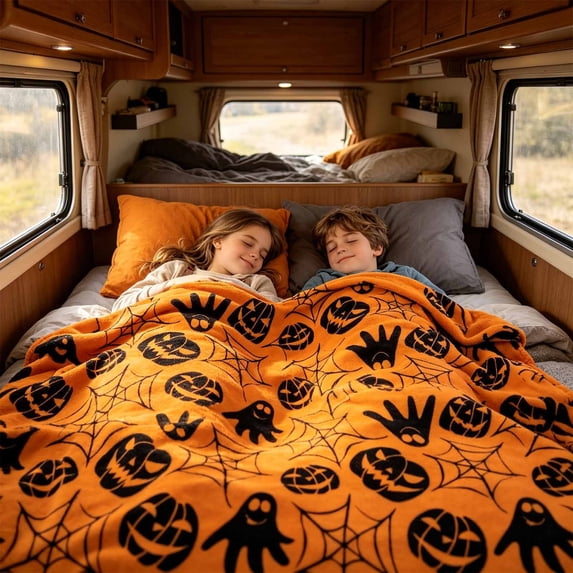 Halloween Blanket 39.4x27.6in Lightweight Blanket Ghost Pumpkin for Office Couch Decor by OVFUIZ