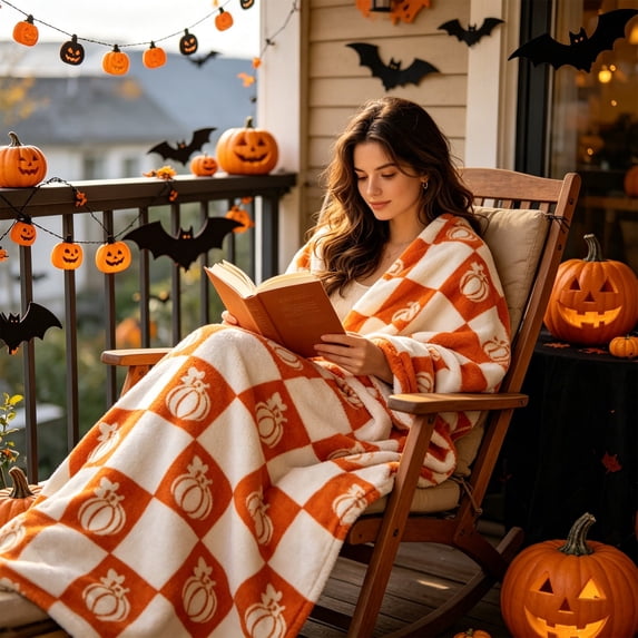 Halloween Blanket 59.1x39.4in Cozy Flannel Blanket Spooky Ghost for Couch Decor by OVFUIZ