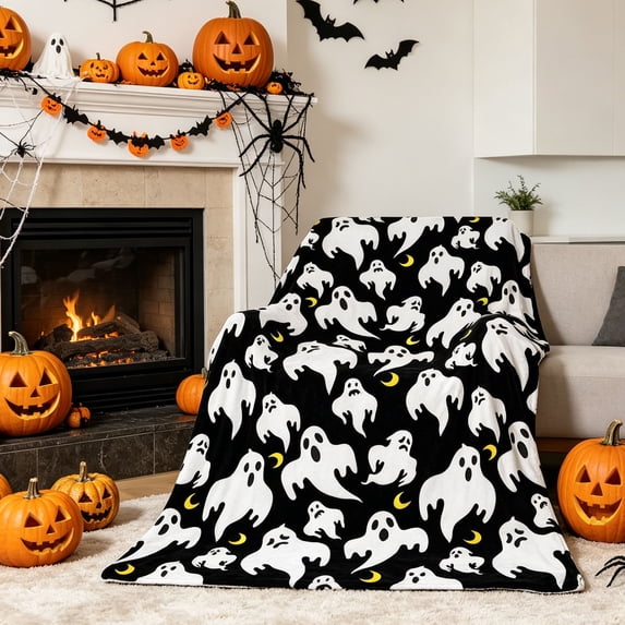 Halloween Blanket 59.1x39.4in Cozy Throw Halloween Patterned for Couch Office Nap by OVFUIZ