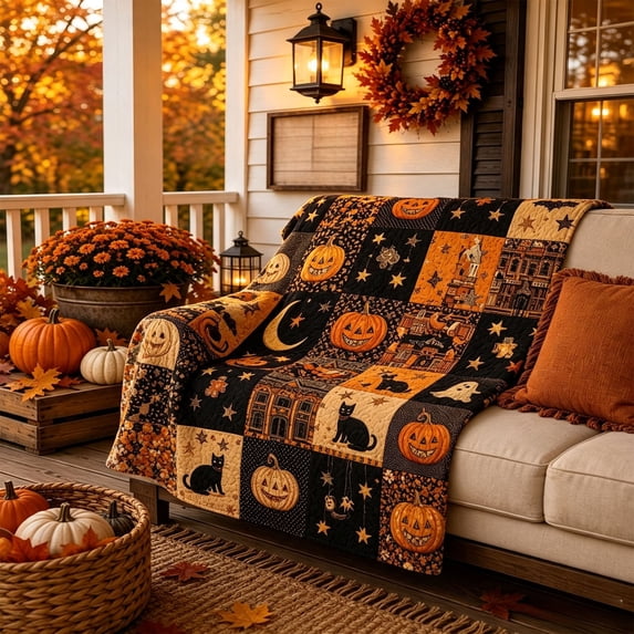 Halloween Blanket 59.1x39.4in Soft Blanket Pumpkin Ghost Print for Bedroom Sofa Decor by OVFUIZ