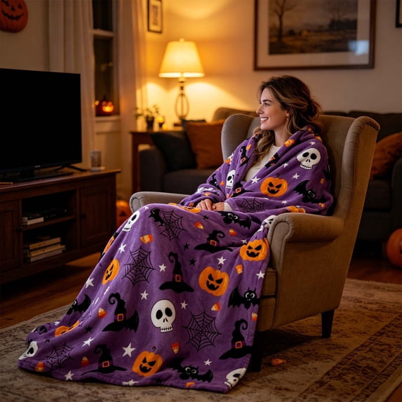 Halloween Blanket 59.1x39.4in Soft Flannel Throw Halloween Themed for Couch Office by OVFUIZ