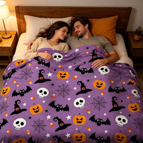 Halloween Blanket 59.1x39.4in Soft Flannel Throw Halloween Themed for Couch Office by OVFUIZ