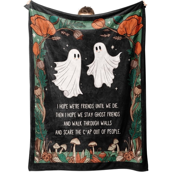 Halloween Blanket 60"x80" White Ghost Halloween Throw Blanket Mushroom Halloween Fleece Blanket Vintage Halloween Blanket Horror Ghost Fluffy Halloween Blanket Orange Flower Blanket for Kids