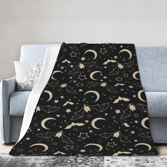 Halloween Blanket Bat Moon Star Soft Cozy Fleece Blanket Gift for Women teenager 50x40