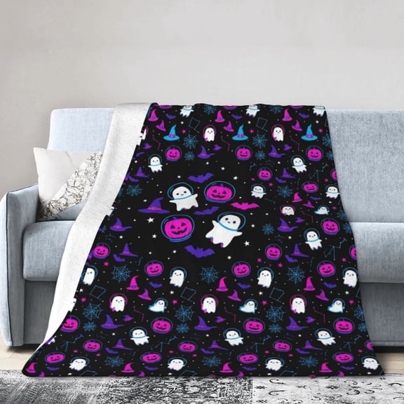 Halloween Blanket, Birthday Gifts, Spooky Pumpkin Ghosts Throw, Soft Cozy Flannel Decor,All Seasons 50x40
