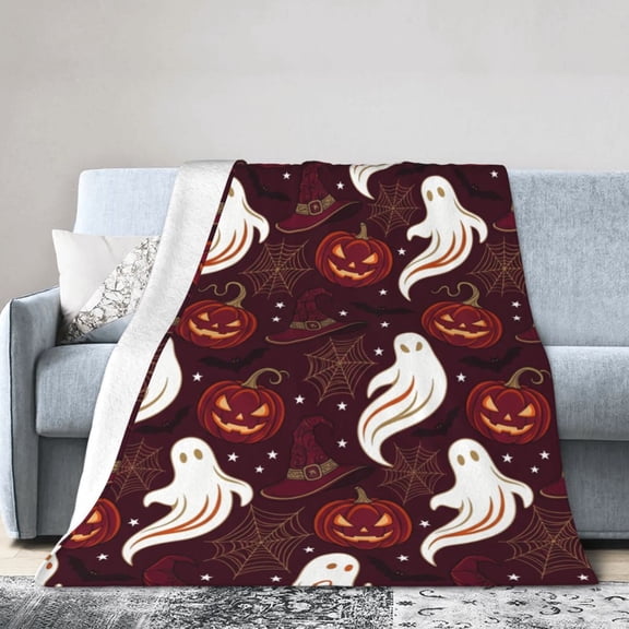 Halloween Blanket, Birthday Gifts, Spooky Pumpkin Ghosts Throw, Soft Cozy Flannel Decor,All Seasons 50x40