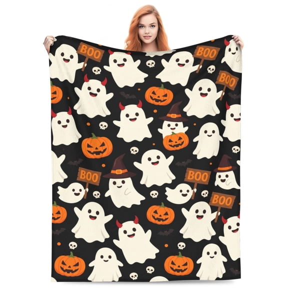 Halloween Blanket, Birthday Gifts for Men and Women, Ghost Jack O Lantern Pumpkin Throw, Soft Cozy Flannel for Guest Room Couch 50x40