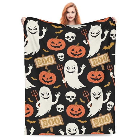 Halloween Blanket, Birthday Gifts for Men and Women, Ghost Jack O Lantern Pumpkin Throw, Soft Cozy Flannel for Guest Room Couch 50x40