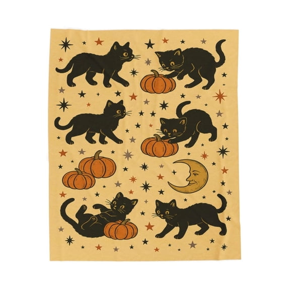 Halloween Blanket – Black Cat and Pumpkin Velveteen Plush Throw