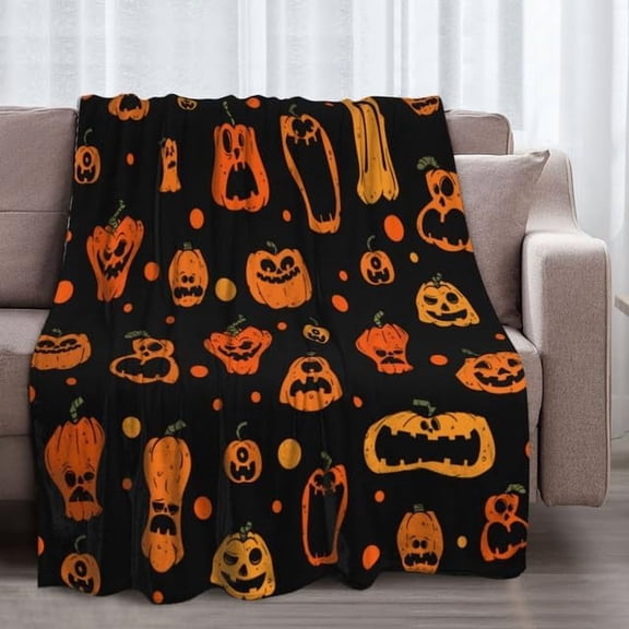 Halloween Blanket Black Cute Pumpkin Face Halloween Throw Blankets Spooky Throws for Kids Adults Lightweight Soft Warm Cozy Flannel for Sofa Bedding Decorations 60x80 in