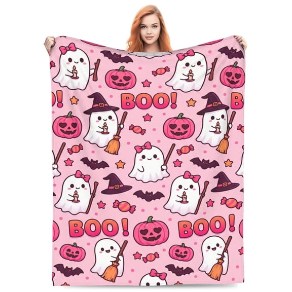 Halloween Blanket, Cute Ghost Boo Pattern, Soft Warm Plush Flannel Throw for Living Room Couch 50x40