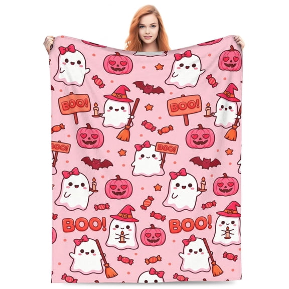 Halloween Blanket, Cute Ghost Boo Pattern, Soft Warm Plush Flannel Throw for Living Room Couch 50x40