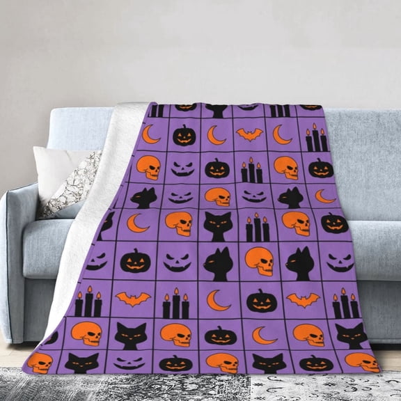 Halloween Blanket Fall Decor Soft Warm Fuzzy Cozy Plush Checkered Blanket Throw Blankets for Couch Sofa Bed Warm 50x40