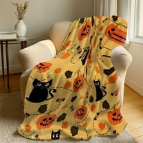 Halloween Blanket,Fall Halloween Black Cats Pumpkins Fleece Blankets, Flannel Throw Blanket for Home Living Room Couch Bed Chair or Dorm Decor 150*200